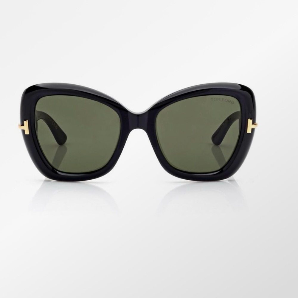 Tom Ford Black Butterfly iconic Oversized Frame Sunglasses with Green Lenses